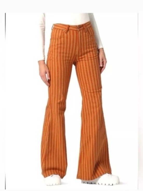 Wrangler Pants - Wrangler Wanderer 622 High Rise Flare Jeans Orange Striped Size 25